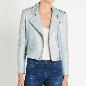 IRO Ashville Lamb Leather Moto Jacket Size 6 | US 6, FR 38 - Mint Blue